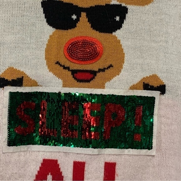 No Boundaries White Sequined Reindeer Christmas Graphic Sweater XXL SALE - Picture 7 of 13